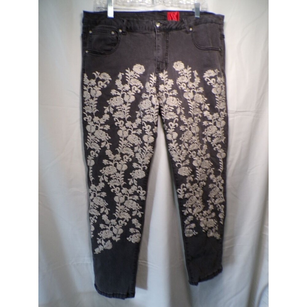 V Cristina Women's Size 16 Gray Floral Embroidered Skinny Jeans Stretch